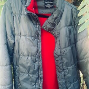 Calvin Klein Quilted Puffer Jacket in Grey with  Red Lining